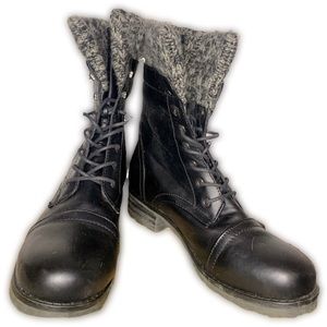 Black faux leather combat boots